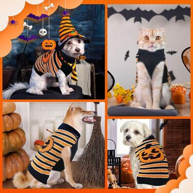 Пуловер для собак PETCARE, в'язаний, смугастий, з мотивом гарбуза, для котів, цуценят, костюм для домашніх тварин, Хелловін, відпочинок, вечірка, для маленьких, середніх та великих собак, одяг (смугастий, розмір XL), XL, помаранчевий