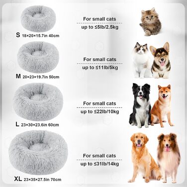 Кругле ліжко для собак та котів, 60 см, машинного прання, нековзне, плюшеве, глибоке, з ортопедичною підтримкою, сіре, 60 x 60 x 20 см