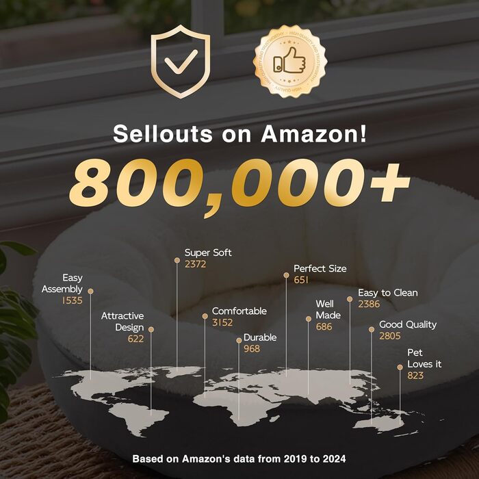 Кругле ліжко для котів та собак Love's Cabin, 58.4 см, сіре, з водонепроникним та антиковзким дном, зручне та миється