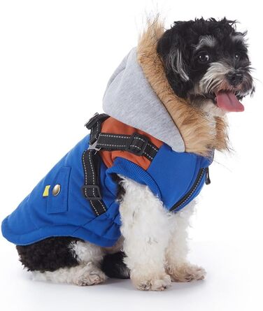 Тепла куртка-худі для собак маленьких та середніх порід, водонепроникна та вітронепроникна. З світловідбиваючим кріпленням для шлейки. Синій колір, розмір X