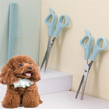 Професійний набір ножиць для грумінгу собак: 2 в 1 (прорізуюча та пряма), 17 см, з нержавіючої сталі, для собак, котів та інших домашніх тварин