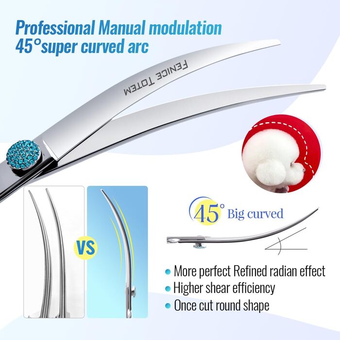 Професійна шерсторізальна ножиця Fenice для собак - 45°, 19.1 см, з нержавіючої сталі 440C