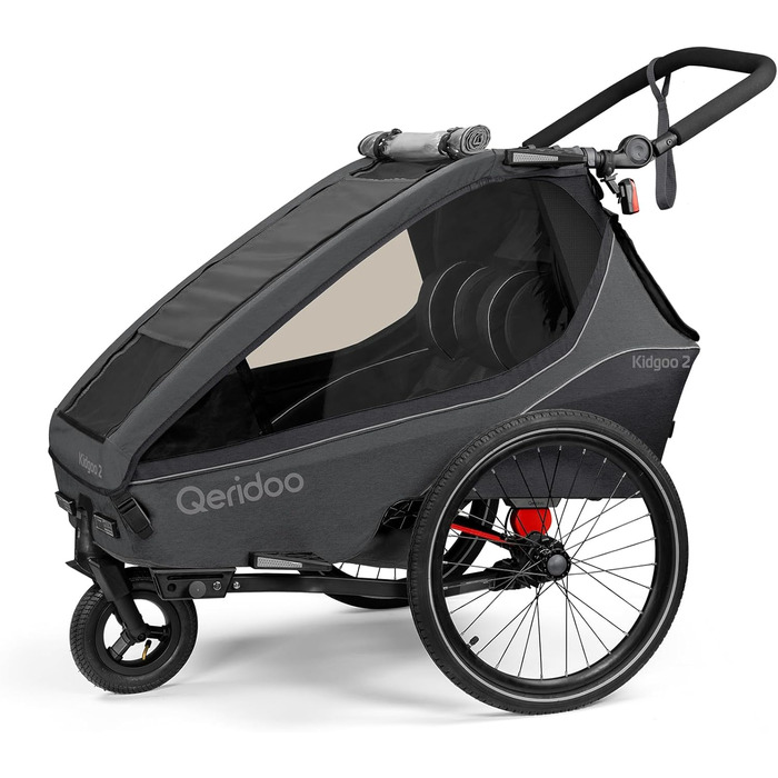 Qeridoo Kidgoo 2 Steel Grey: Причіп для велосипеда 2 дітей з амортизацією та системою ARS | Дитяча коляска-причіп | Складаний дитячий причіп-візок | Qeridoo