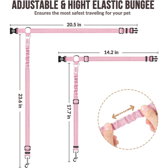 Автомобільний повідок для собак Lukovee: 2 шт., регульований, з еластичним шнуром та світловідбиваючими елементами для безпеки під час поїздок