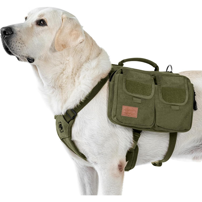 Шлейка для собак OneTigris з рюкзаком, Hoppy Camper 3.0, для кемпінгу та піших прогулянок, зелена, L