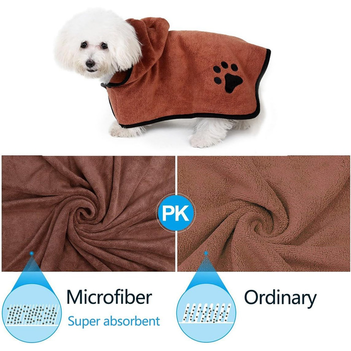 Рушник для собак Petcute, мікрофібра, швидко сохне, вбираючий, комфортний, з регульованими лямками, для собак та котів (M, Cappuccino)