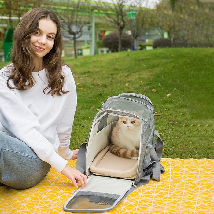 PETCUTE Переноска для собак і котів, дихаюча, з м'яким матрацом, оксфорд, з плечовим ременем, для подорожей літаком, сіра
