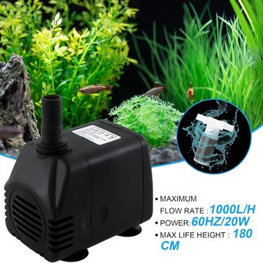 Погружний насос для ставка/акваріума Wasserpumpe 1800 л/год, 3 насадки (13/16/19 мм), 20 Вт