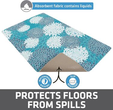 Підкладка під миску для собак та котів Drymate, поглинаюча тканина, водонепроникна основа, неслизька, придатна для прання в пральній машині, міцна, 30,5 x 50,8 см, колір 'Індійське літо Туркіс'