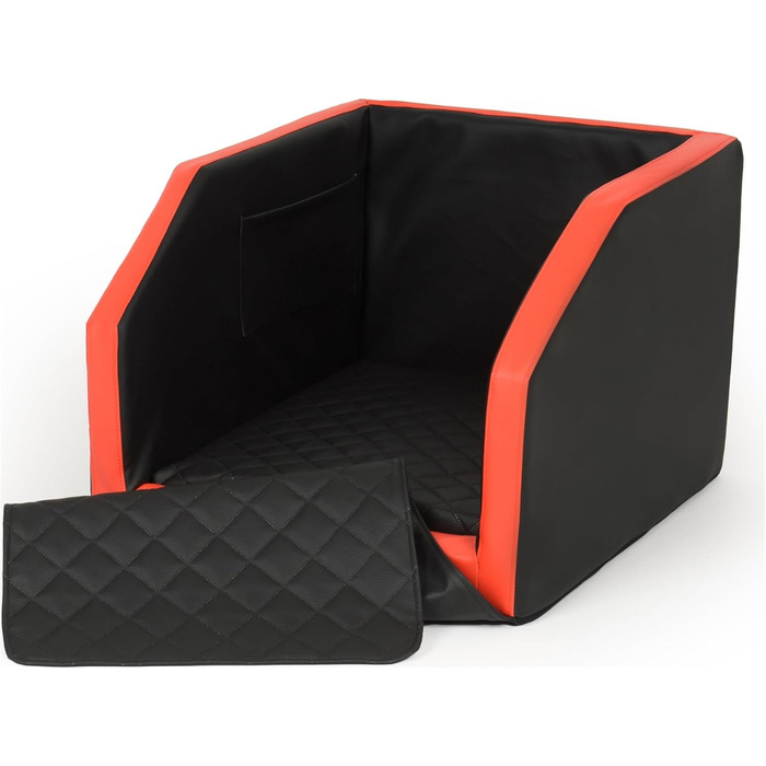 Автоматичне ліжко для собак у машину Velinda, з ременями безпеки, 55x70 см (чорний/білий, чорний/червоний)