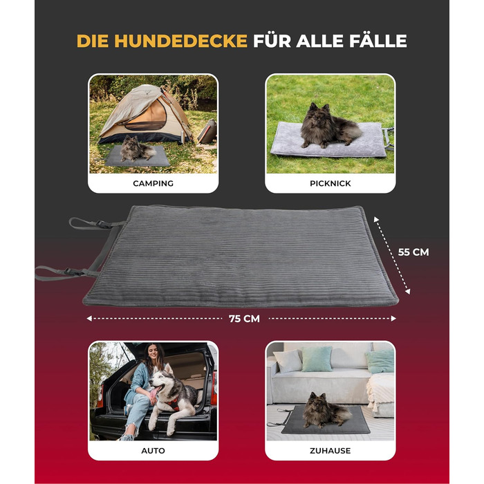Німецька туристична ковдра для собак Outdoor, міцна та водонепроникна, 55x75 см, Cord Anthrazit