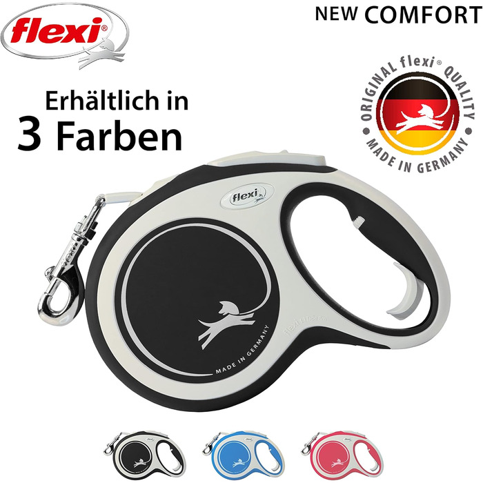 Рулетка для собак Flexi New Comfort, трос 8 м, до 50 кг, чорна, розмір L