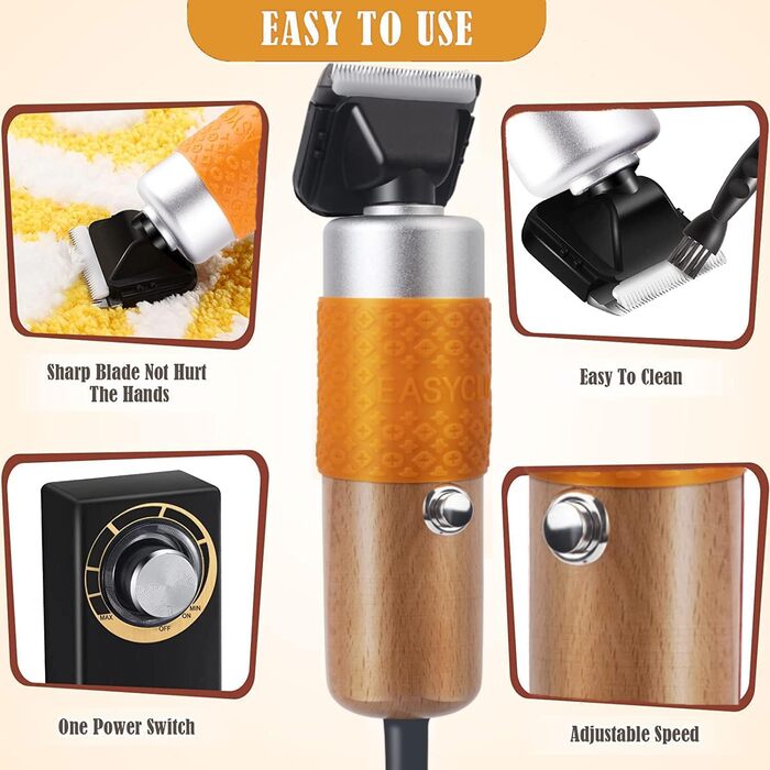 Електричний тепихарський ножик з регулюванням глибини зрізу, машинка для стрижки собак, 6 швидкостей, для тварин та килимів (Помаранчевий)