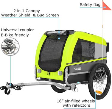 Універсальний візок-перевозник для собак Tiggo VS Pets Medium: 2в1 (велосипедний, буксирний) - зелений
