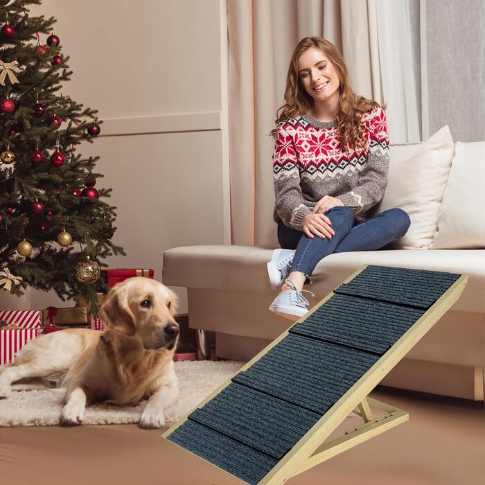Рампа для собак YRHome, 100x40x60 см, дерев'яна, для великих собак та котів, до 100 кг, регульована висота, антиковзаюча, для ліжка, дивана, авто