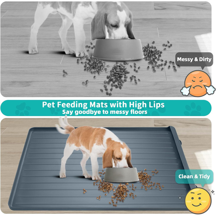 Килимок для годування собак та котів, 100x68 см, з бортиками, сірий