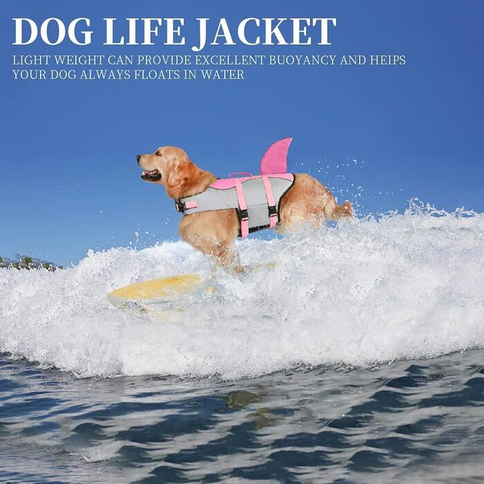 Жилет для плавання для собак Fragralley Hai, Ripstop, для плавання та катання на човні, жилет для собак з чудовою плавучістю та рятувальною ручкою (Medium, Рожевий-Hai)