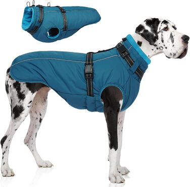 Зимовий теплий одяг для собак PUMYPOREITY: тепла флісова куртка з інтегрованою мискою, великий розмір XXX-Large, синього кольору