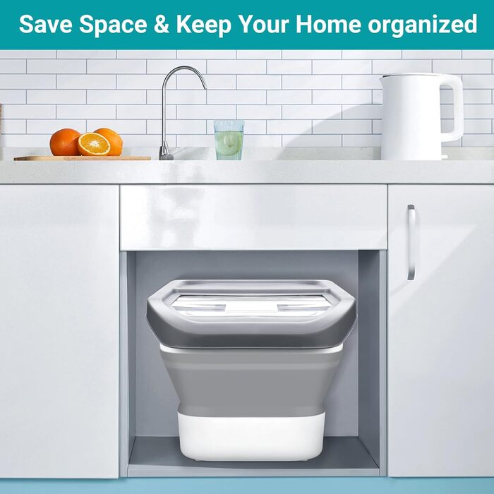 Контейнер для корму для собак, 8 кг, складаний, з кришкою та мірним ковпачком, герметичний, для зберігання