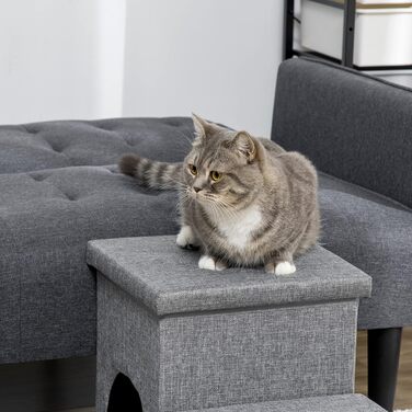 Сходи для собак і котів PawHut 3-в-1 з тунелем, сховищем і подушкою, до 10 кг, для дивана, ліжка, світло-сірі