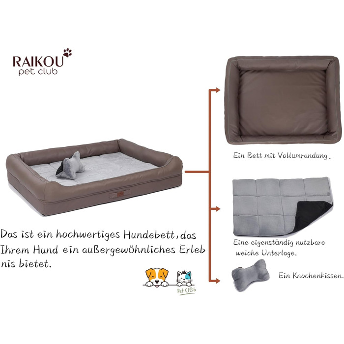 Лягушковий лежак для собак Raikou з знімним подушкою, м'який та пральний – місце для сну, подушка для собак, собаче ліжко, килимок для собак – високоякісне лежак для вашого вірного друга. (80 * 60 * 7 см), Колір: Коричневий