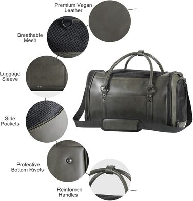 Сумка-переноска для тварин Johomviin: стильна сумка з екошкіри для собак та котів до 6,8 кг, схвалена авіакомпаніями, з дихаючою сіткою та плечовим ременем (зелена)