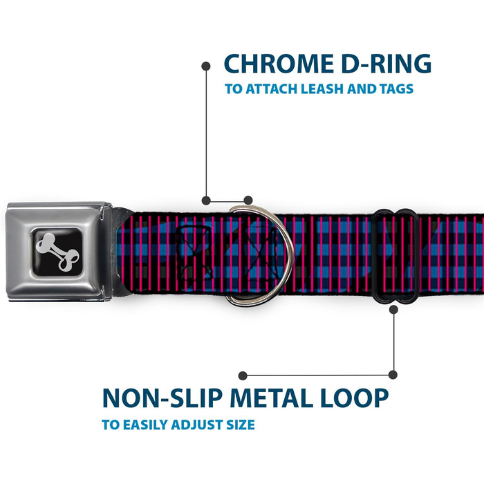 Комір для собак Buckle-Down Buffalo Plaid, абстрактний біло-чорно-бірюзовий, із кісточкою, малий розмір 22,9–38,1 см