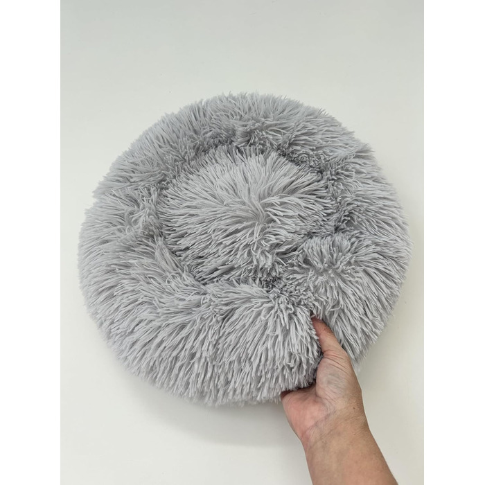 М'яке ліжко для собак та котів Donut, кругле, світло-сіре, Ø 40 см, з плюшу, миється, не слизьке