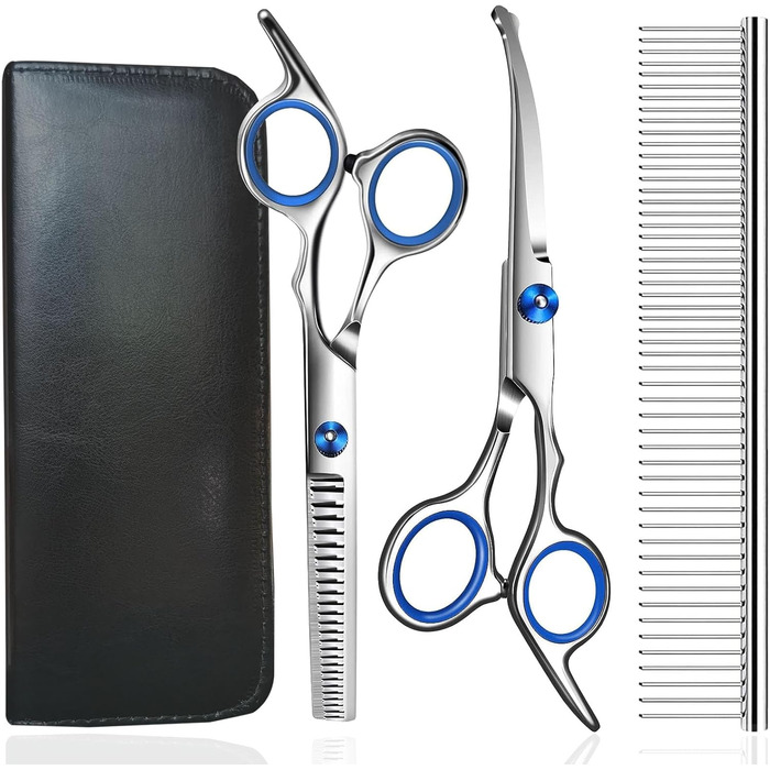 Набір для грумінгу собак Jiasoval 4-в-1: професійні ножиці, сталевий гребінець, сумка, безпечні кінчики