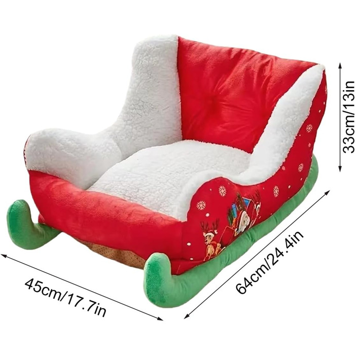 Ліжко для тварин у вигляді санча, 64x45x33 см. Зимове ліжко для собак, ліжко-санча для тварин, подушка-санча на Різдво. Для дому, балкону, внутрішнього та зовнішнього використання.