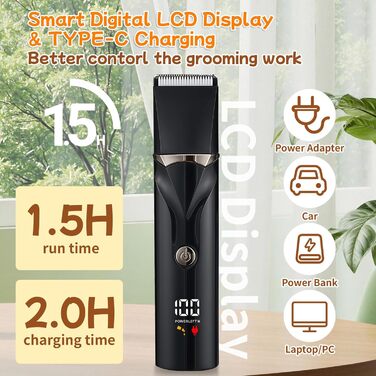 Набір для стрижки собак 4 в 1 Ninonly: тиха, акумуляторна машинка для собак та котів з 4 насадками для тіла, лап, очей та вух. Тример для лап. Чорний колір