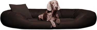 Ортопедичне ліжко для собак Tierlando® Sammy VIP з віскоеластичним матрацом та високим бортиком з штучної шкіри (замша) для суглобів та максимального комфорту, 100x85 см, Колір: Коричневий