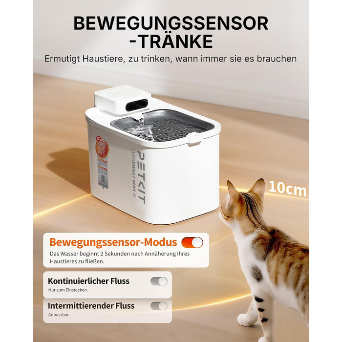 Інтелектуальна питильна фонтан-поїлка для котів та собак PETKIT CT-W3, 3л, нержавіюча сталь, з датчиком руху та низьким рівнем шуму (26дБ), BPA-free