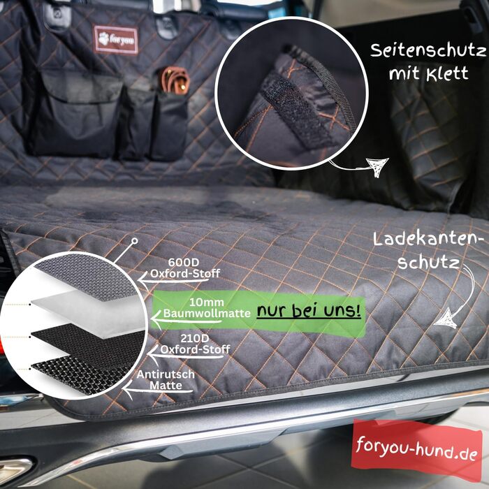 Захист для багажника з захистом краю вантажного отвору foryou® + килимок для собак - універсальний захист багажника для собак, водовідштовхувальний, стійкий до подряпин, преміум якість, Made in Germany