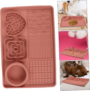 Килимок для собак та котів з силікону з присосками, анти-слизький, для повільного годування, рожевий, великий