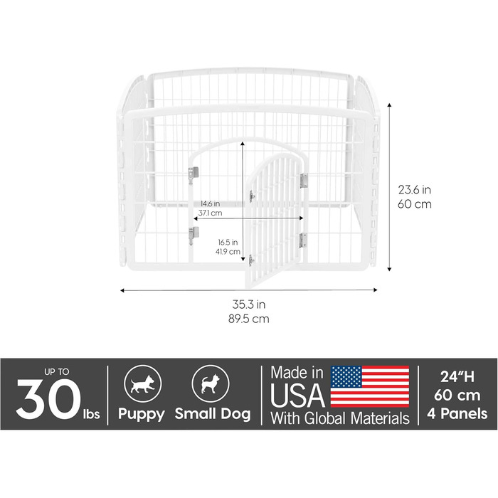 Клітка для собак Iris USA Laufstall, біла, 4 панелі, 61 см, без дверей