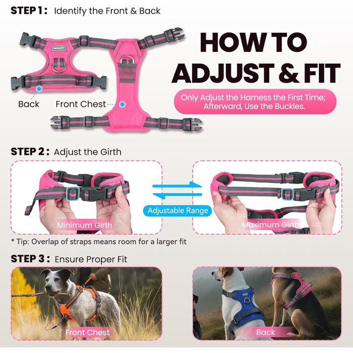 Шлейка для собак VIVAGLORY Easewalk, анти-тяга, для дресирування та прогулянок, з ручкою, не вислизає, для цуценят та собак, S, Sakura-Rosa, обхват грудей 36-61 см