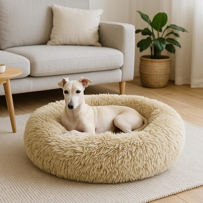 М'яке ліжко для собак знімний чохол 80 см - Ручна робота, пухнасте ліжко для собак, подушка для собак пухнаста - ліжко для котів, машинне прання - кругле ліжко для котів Бежеве 80 см Бежевий