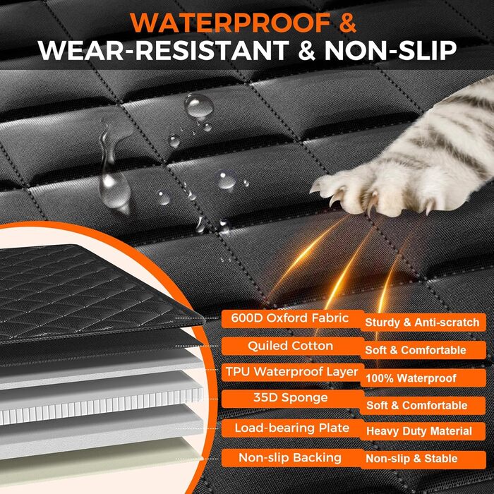 Чохол на сидіння авто для собак, міцний, водонепроникний, 7-шаровий, збільшує простір на 40%, витримує 180 кг, чорний