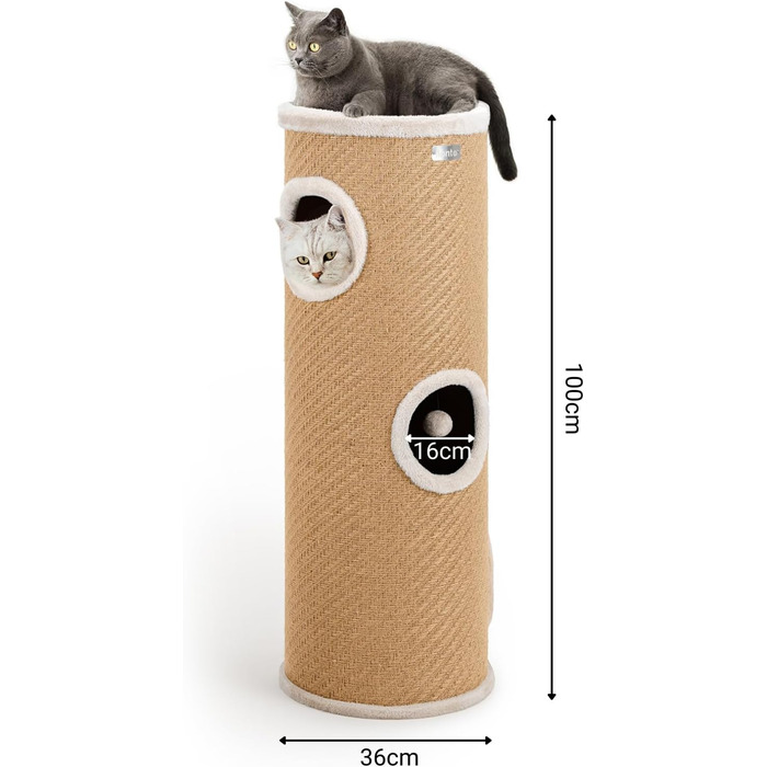 Котячий кігтетоп Lionto з сизалю з іграшковим м'ячиком та плюшевим обідком, 50 см, стабільний, для кошенят та дорослих котів, догляд за кігтями, розваги, багато місць для ховання, Ø 36 см, висота 50 см