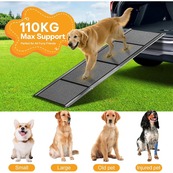 Рампа для собак до автомобіля, складана, до 115 кг, з антиковзким килимком, для позашляховиків та вантажівок, великі та середні породи
