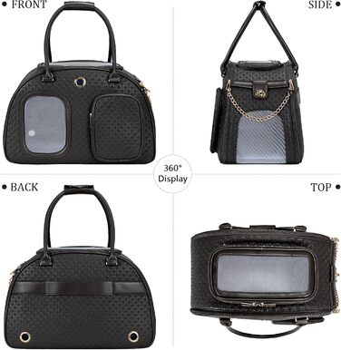 Сучасна розкішна переноска для собак, вентильована переноска для домашніх тварин, м'які стінки, для цуценят, маленьких тварин з кишенею, чорна, 42.9 x 22.9 x 30 см, 16.9 x 9 x 11.8 дюймів