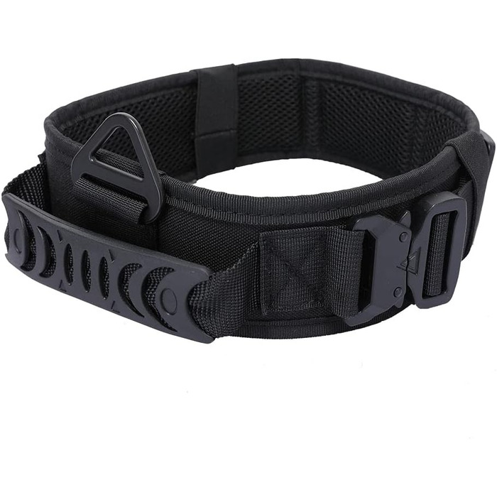 Нашийник для собак Vmokki з м'якою підкладкою, 7 см, з двома пряжками, контрольний ручка, тактичний, регульований, для великих собак (чорний)