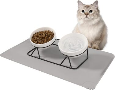 Набір мисок для котів Vikcvcs 2 шт. з кераміки, з металевим кріпленням та силіконовим підставкою, 15° нахил, ергономічна годівниця для котів та маленьких собак