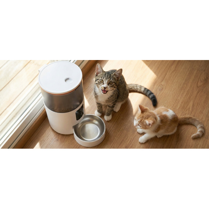 Автоматичний годівник для тварин з WiFi, пластиковий, біло-чорний, 3000 мл, 18.20 см