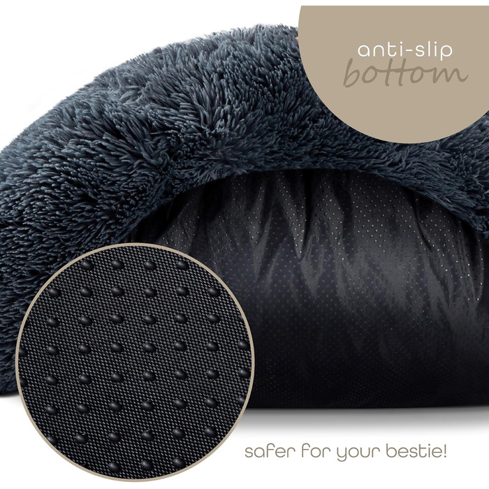 М'яке ліжко для собак та котів Paco Home: кругла подушка-донать, бежевий колір, розмір Ø100 см, 100x100x20 см, зручне та миється