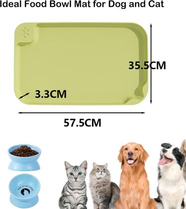 Водонепроникний килимок для годування собак та котів Octonyluck, 57.5x35.5 см, неслизький, легко миється, харчовий, зелений