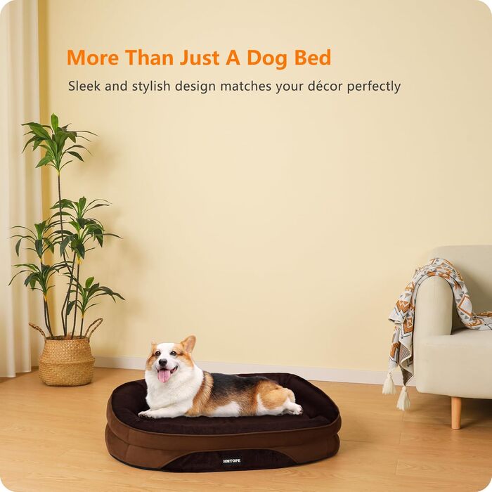 Ортопедичне ліжко для собак, ліжко-софа для собак з підголовником, кошик для собак з неслизьким дном, знімний та пральний, для маленьких та середніх собак, 90 x 71 x 15 см, коричневий