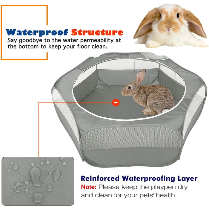 Клітка-манеж для дрібних тварин VavoPaw, сіра: для кошенят, цуценят, кроликів, хом'яків. Атмосвітлива сітка, водонепроникний матеріал, легко складається