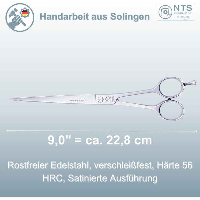 Преміум ножиці для собак NTS-Solingen: ножиці для догляду за шерстю, ножиці для гриви (6.0'-9.0'), нержавіюча сталь, 15-23 см, Solingen, Німеччина